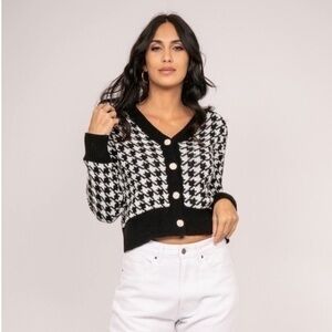 Houndtooth Black & White Matching Cardigan & Mini Skirt Set Size Small